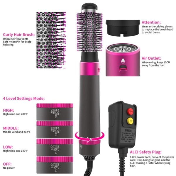 5-in-1 Professional Hair Dryer Brush, Straightener, Curler, and Styling Tool - Image 6