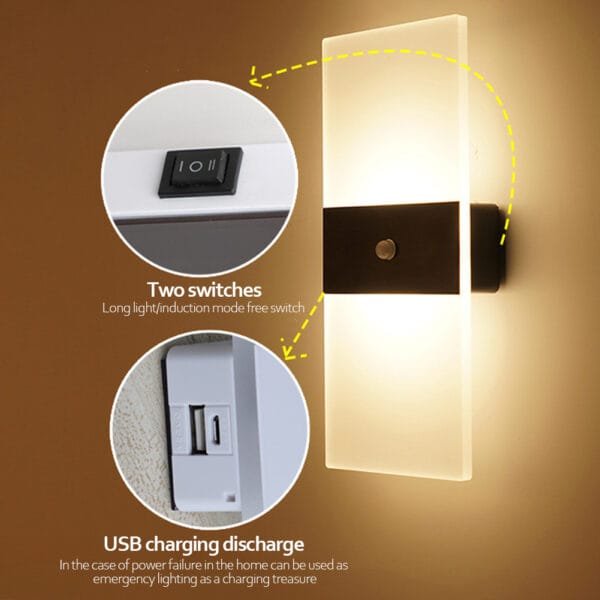 Indoor Sensor USB Charging Wall Lamp - Image 2