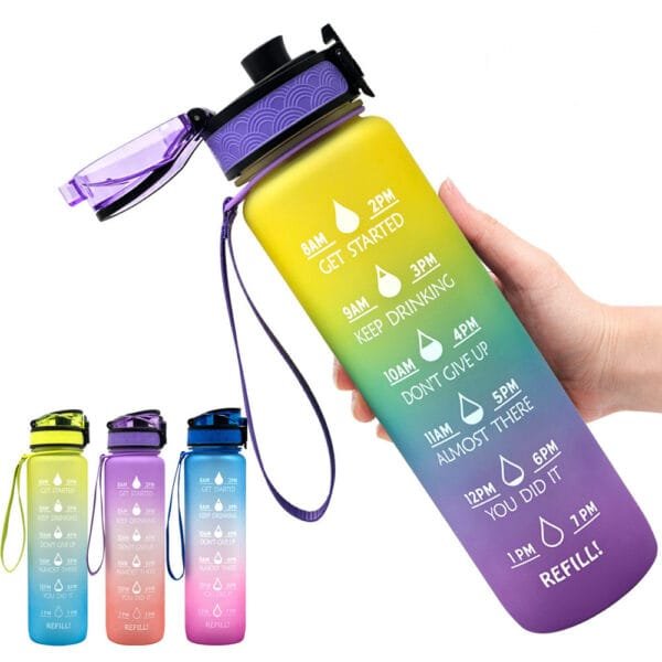 1L Tritan Water Bottle with Time Marker, Leakproof Motivational Fitness Bottle - Image 4