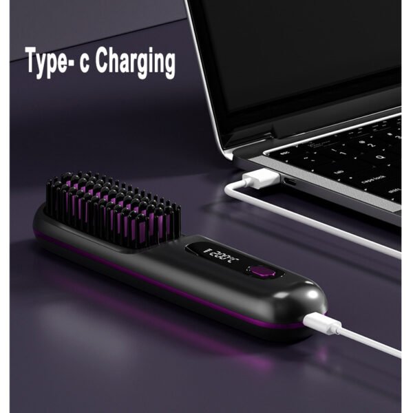 2-in-1 Wireless Hair Straightener & Curler Brush – Portable USB Charging - Image 3