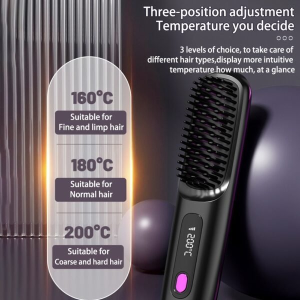 2-in-1 Wireless Hair Straightener & Curler Brush – Portable USB Charging - Image 2