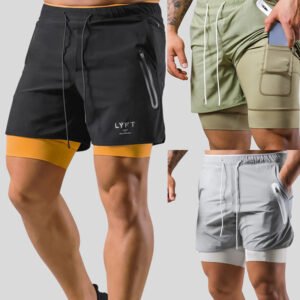 men’s double-layer sports shorts