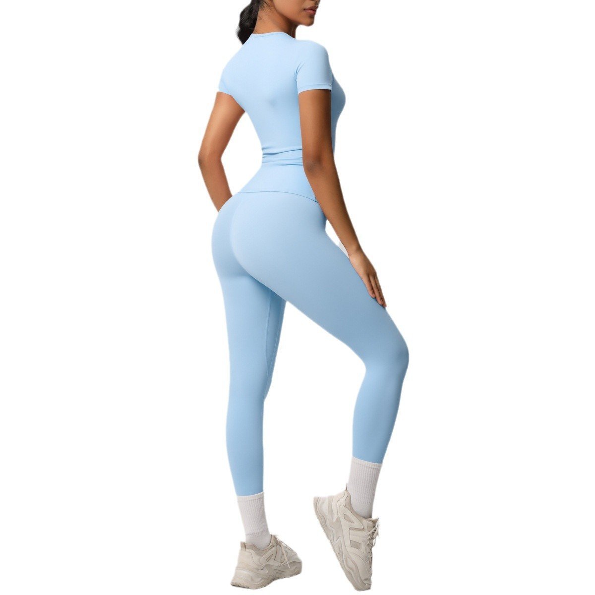 Women’s Nude-Feel Sports Set – Stretch T-Shirt & High-Waist Yoga Pants - Image 5