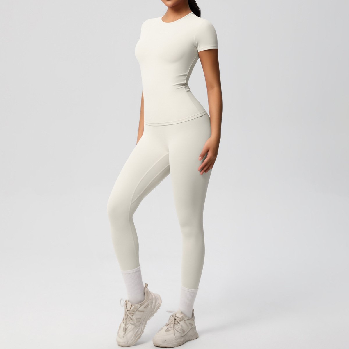 Women’s Nude-Feel Sports Set – Stretch T-Shirt & High-Waist Yoga Pants - Image 9