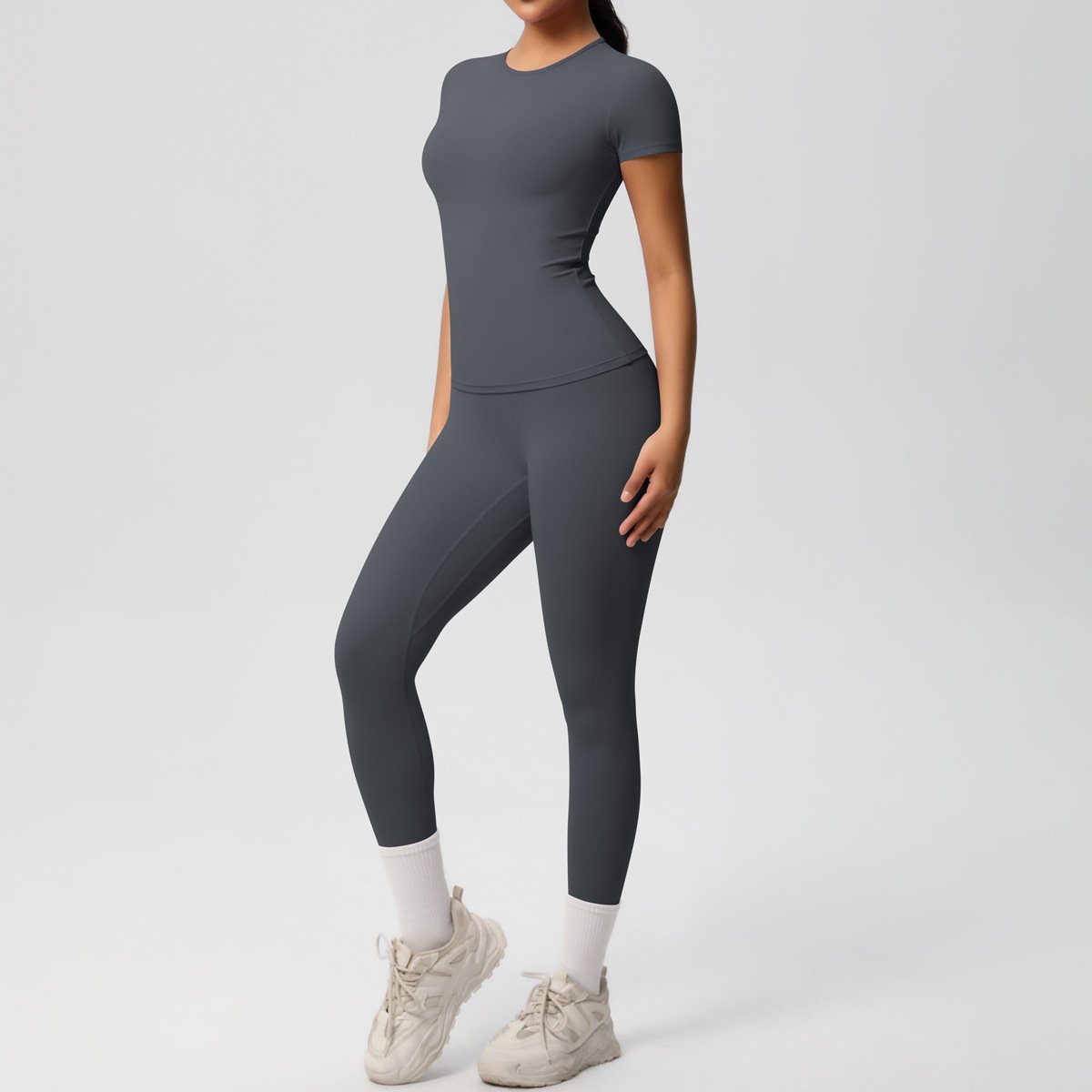 Women’s Nude-Feel Sports Set – Stretch T-Shirt & High-Waist Yoga Pants - Image 10