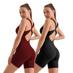 V-neck Skinny Jumpsuit With Crossover Beautiful Back Running With Chest Pad