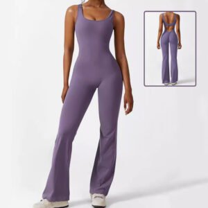 Women’s Sleeveless Flare Yoga Jumpsuit – High Elasticity