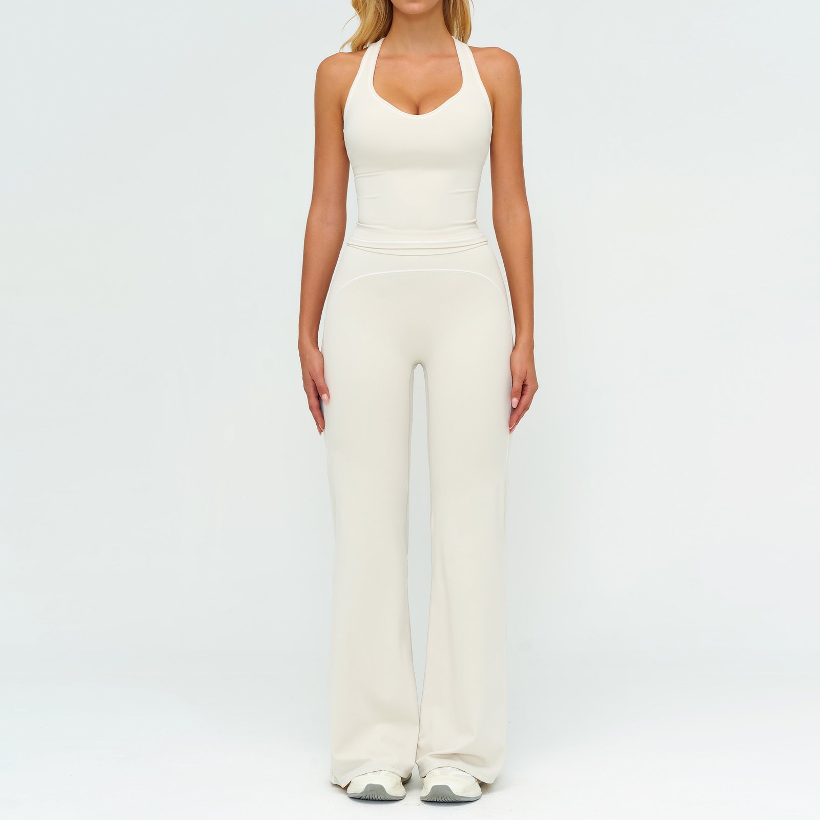 Womens Yoga Set V-neck Sleeveless Tops And Slim Straight Pants Summer Gym Sports Clothing - Image 4