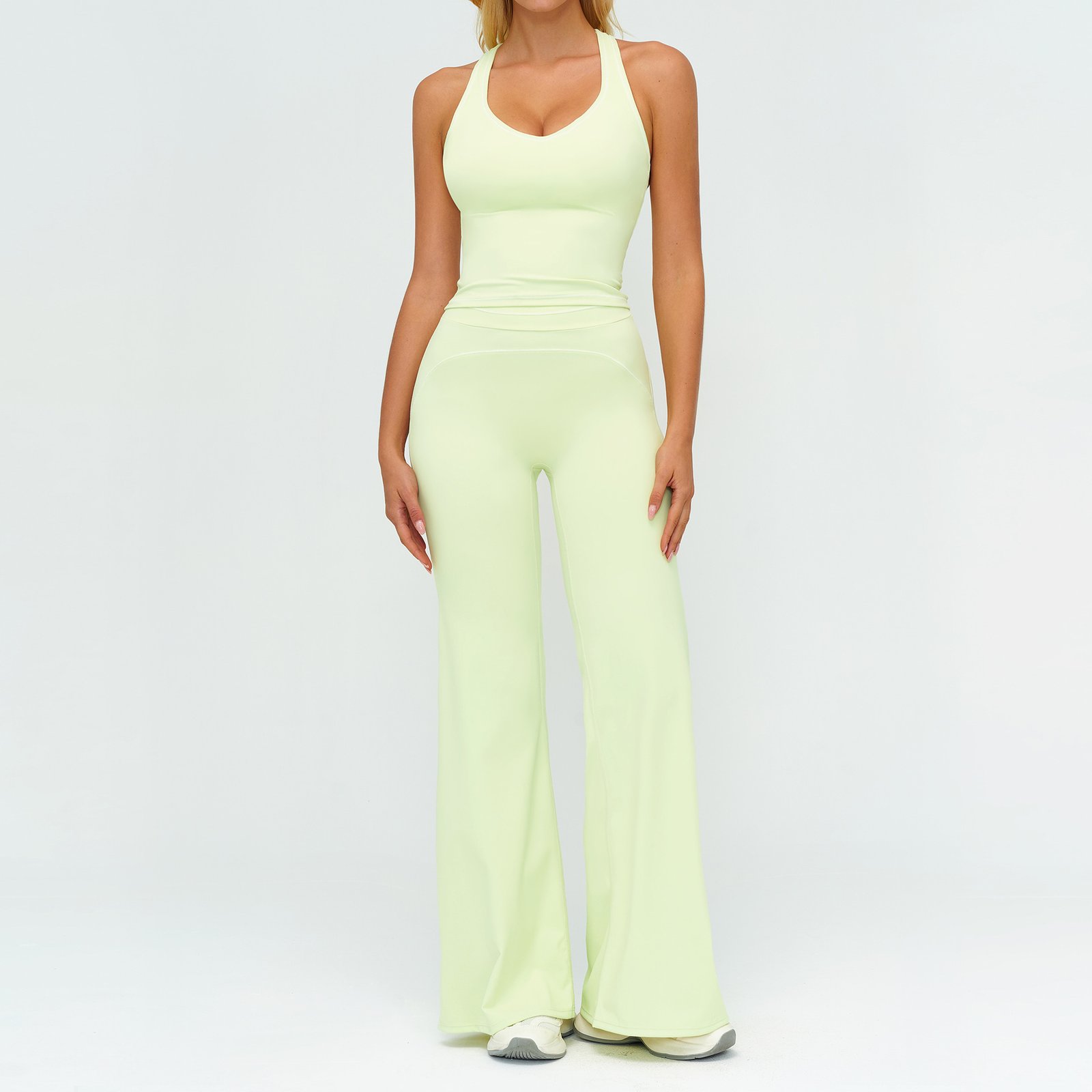 Womens Yoga Set V-neck Sleeveless Tops And Slim Straight Pants Summer Gym Sports Clothing - Image 7