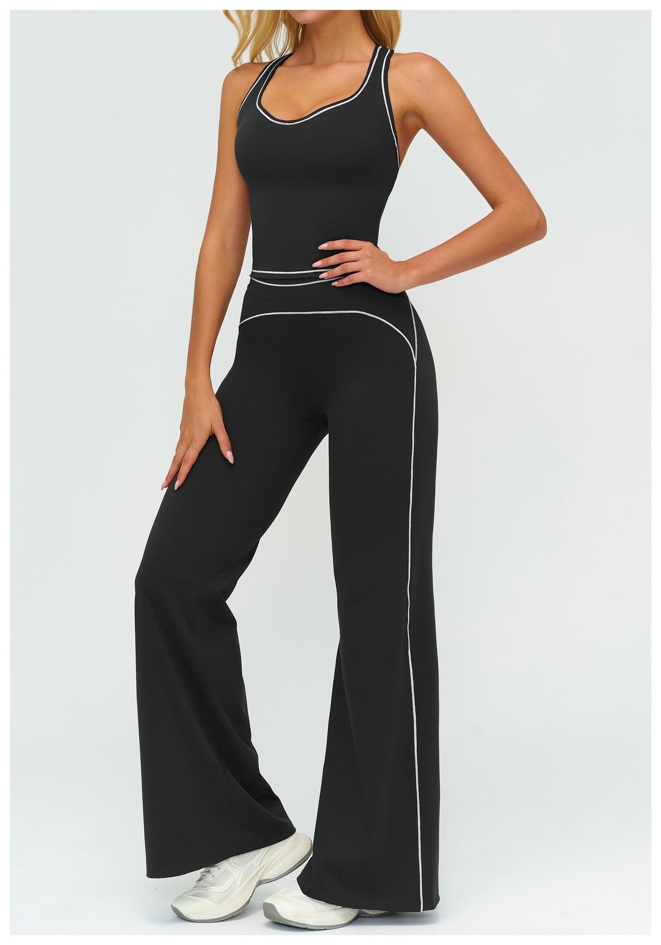 Womens Yoga Set V-neck Sleeveless Tops And Slim Straight Pants Summer Gym Sports Clothing - Image 8