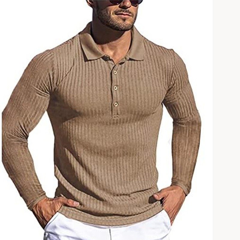 Men's Running Sports Fitness High Stretch Striped Long Sleeve POLO Shirt - Image 7