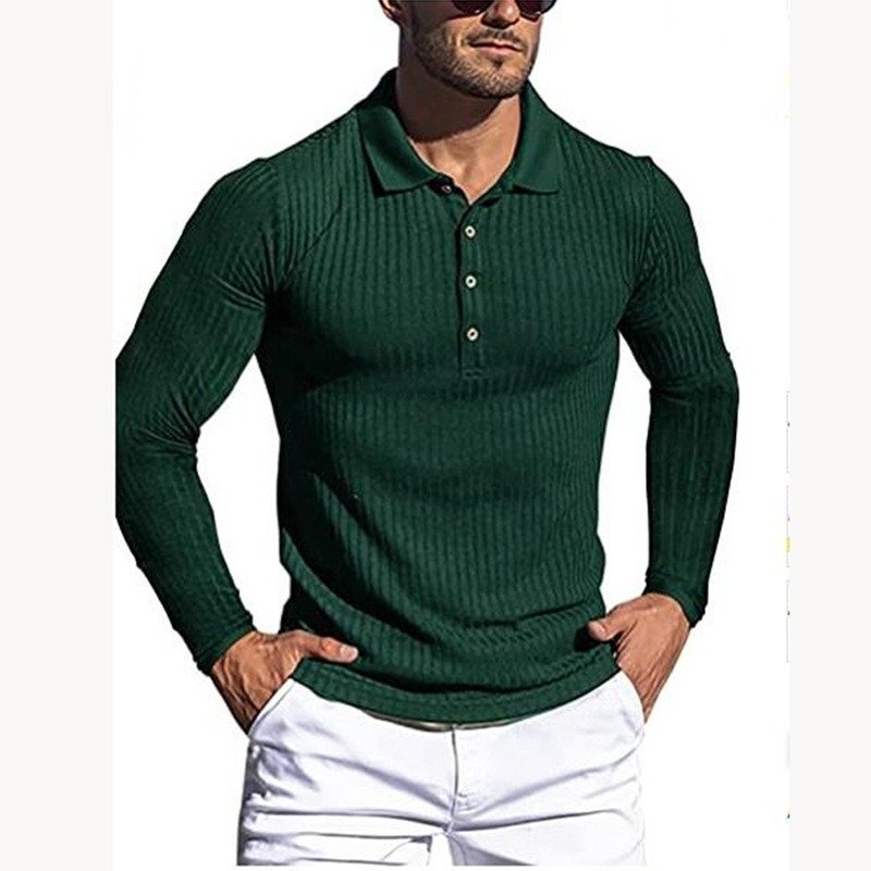 Men's Running Sports Fitness High Stretch Striped Long Sleeve POLO Shirt - Image 8