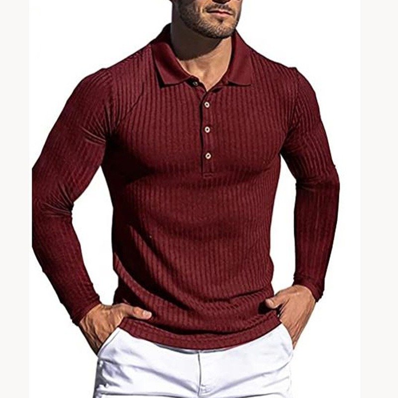 Men's Running Sports Fitness High Stretch Striped Long Sleeve POLO Shirt - Image 6
