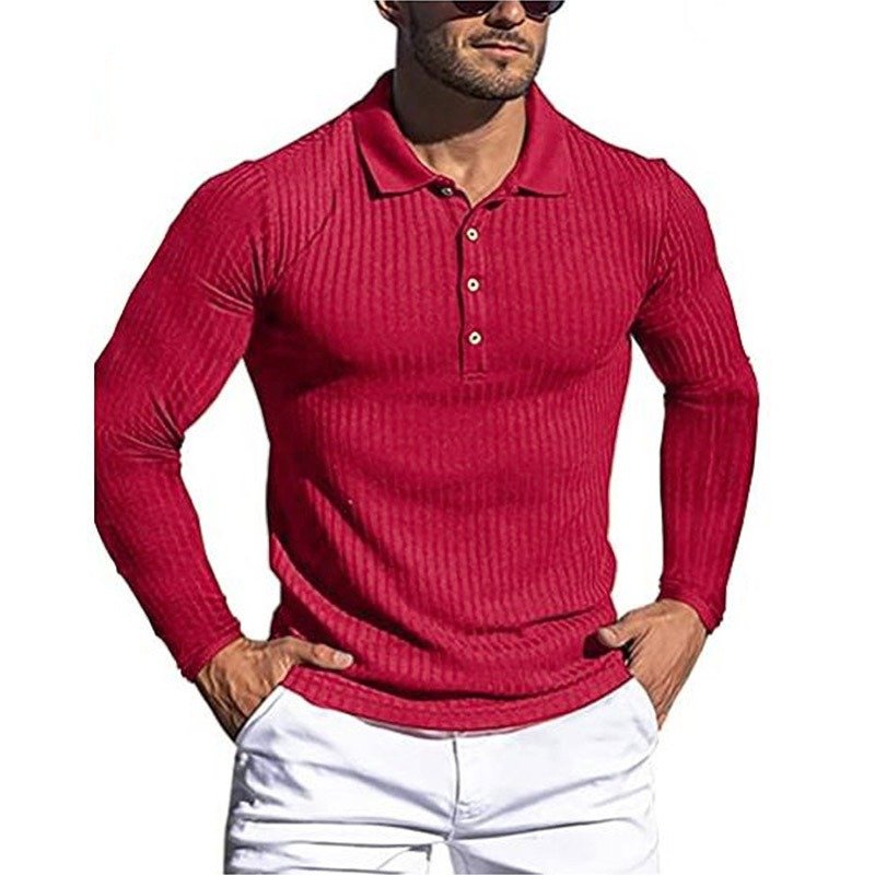 Men's Running Sports Fitness High Stretch Striped Long Sleeve POLO Shirt - Image 5
